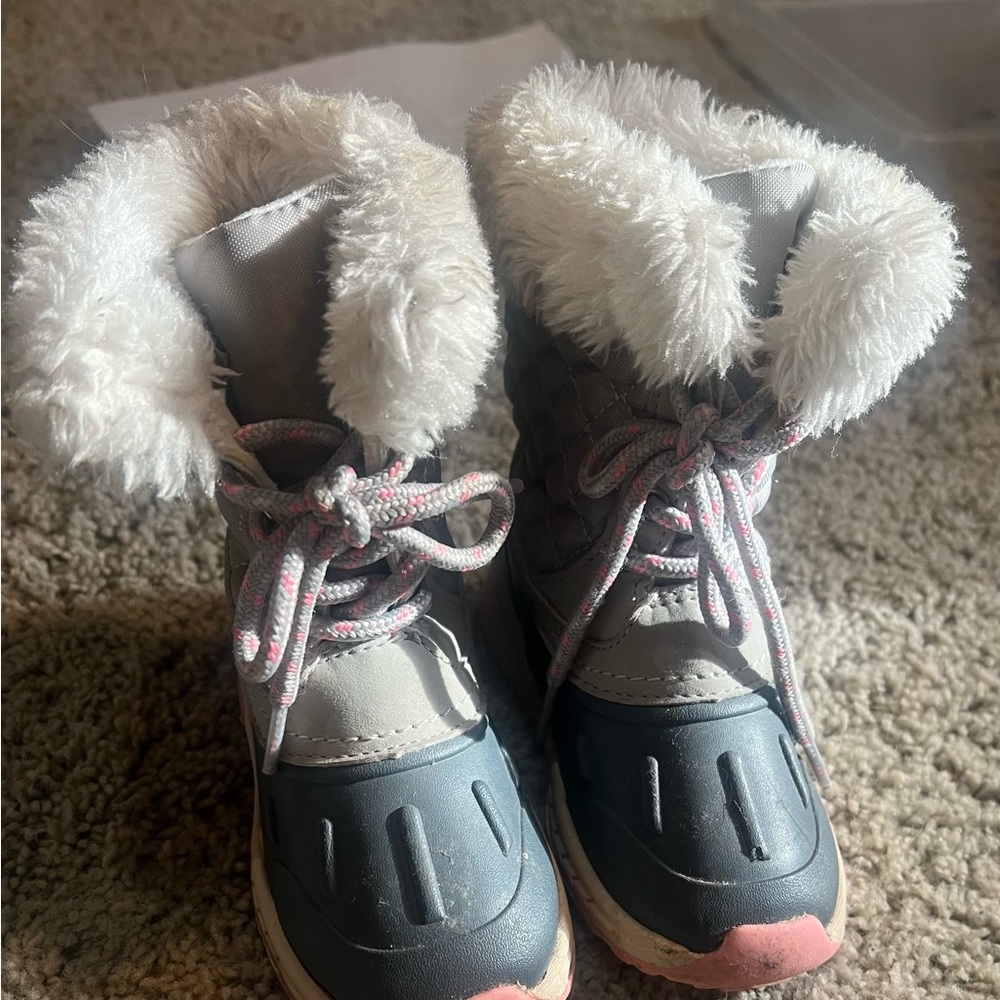 Cozy Gray and Pink Kids Winter Boots